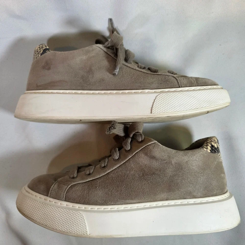 VINCE Rhea‎ Womens 9 Gray Suede Platform Sneakers Snakeskin Neutral Minimalist